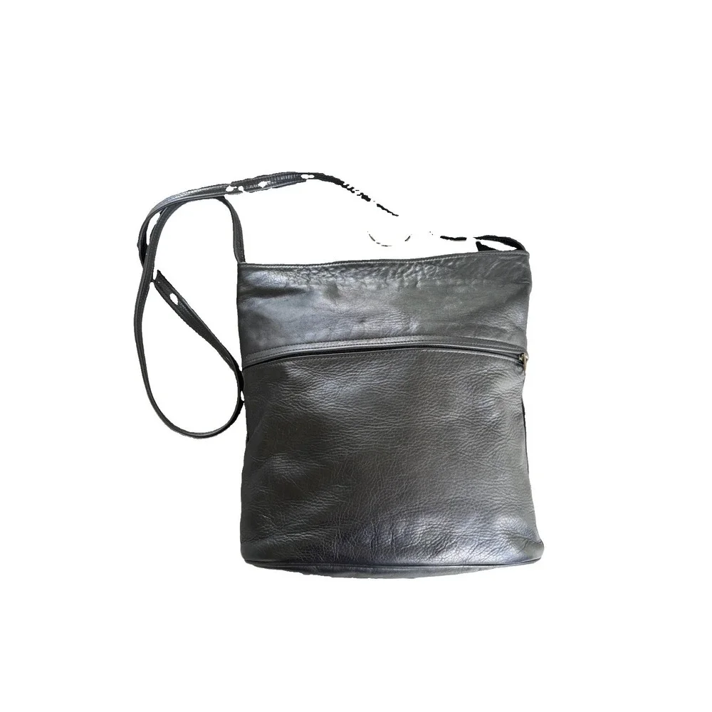 Rolfs Leather Black Crossbody Hobo Purse Handbag Purse Vintage Bucket Bag